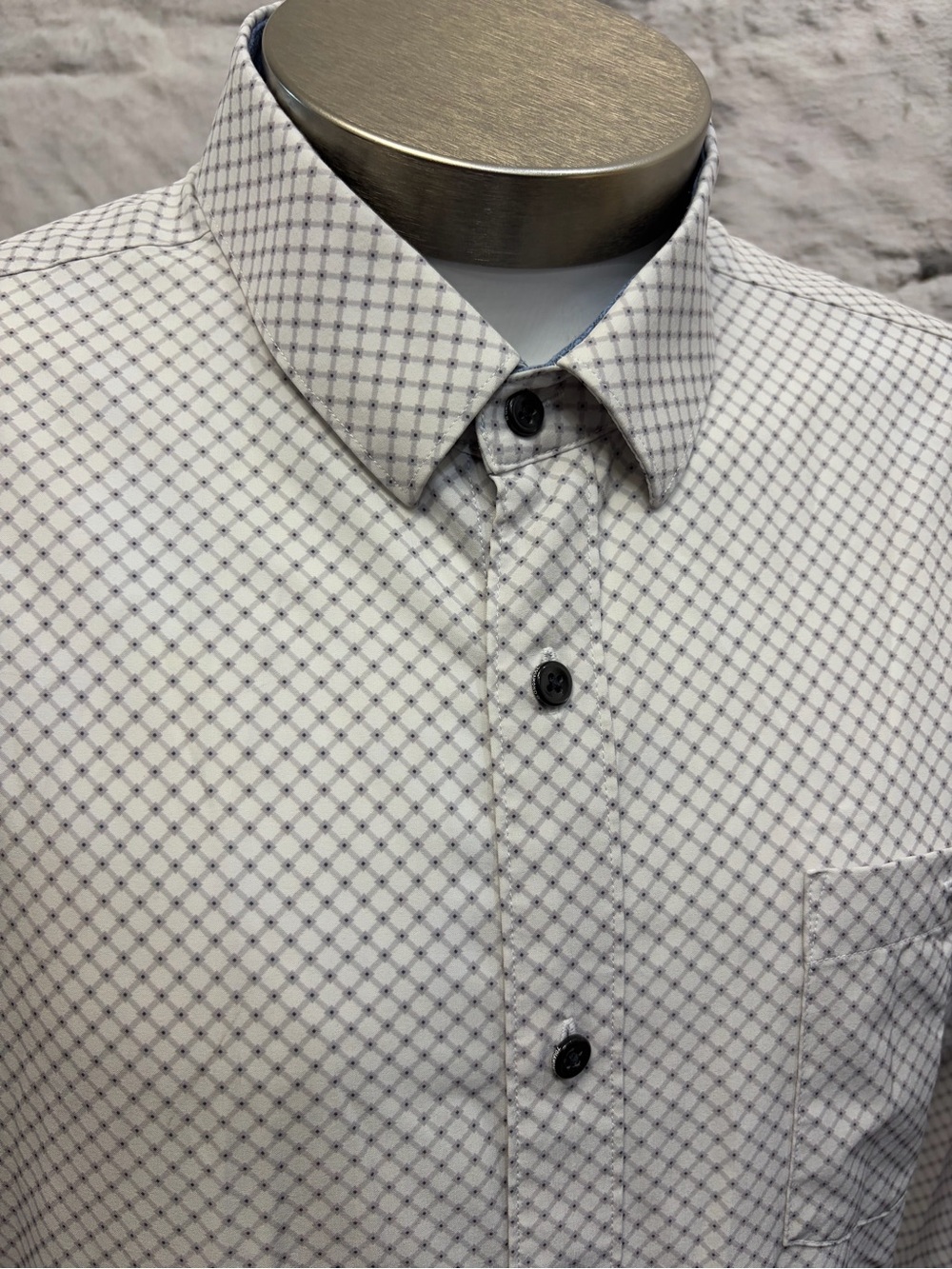 7Diamonds 4-way stretch Long‎ Sleeves Geometric Shirt White Grey Button Up